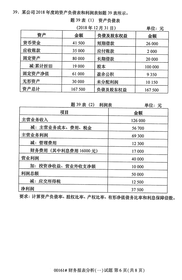 全国2020年10月高等教育自学考试财务报表分析（一）试题（00161）(图6)